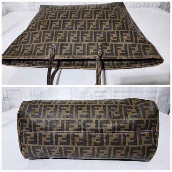 Authentic FENDI Zucca Spalmati Medium Roll Tote Bag Tobacco Brown - Picture 11 of 16